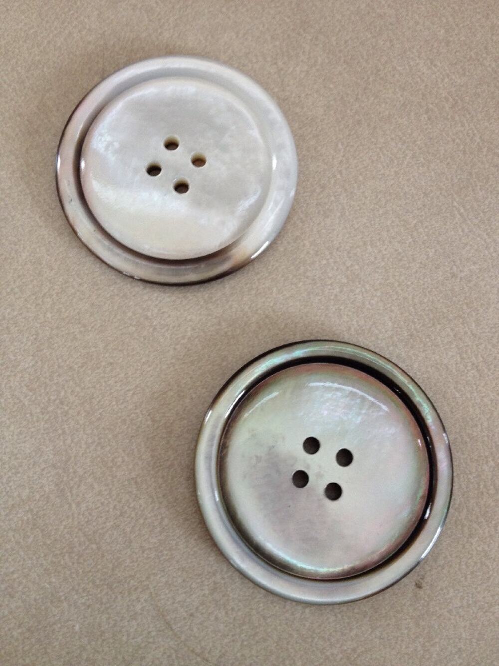 Pair of Vintage Glossy Natural Genuine Mother of Pearl Four Hole Buttons 3.5cm